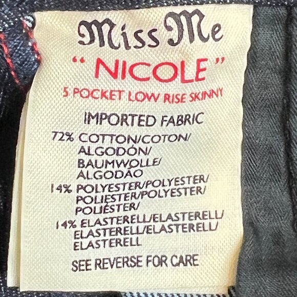 Miss Me Nicole 5 Pocket 26 x 31 Low Rise Skinny Jeans 5 Pocket Dark Blue New - Picture 7 of 9